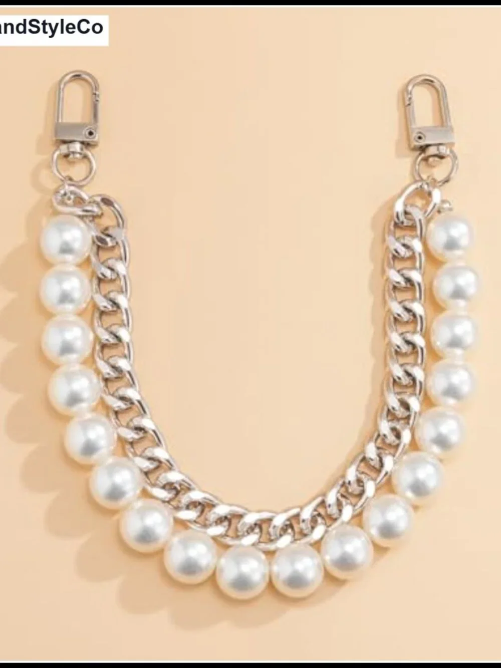 Pearl Chain Bag Charm Keychain with Lobster Clasp